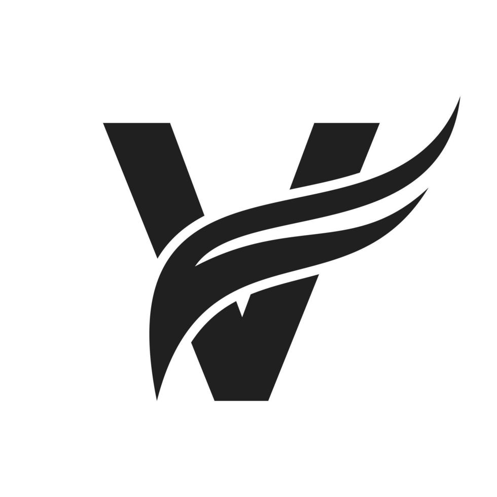 diseño del logotipo del ala de la letra v. logotipo de transporte vector