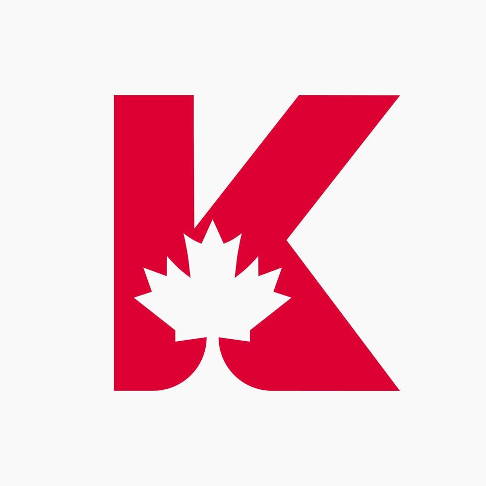 Canadian Red Maple Logo on Letter K Vector Symbol. Maple Leaf Concept For Canadian Company Identity