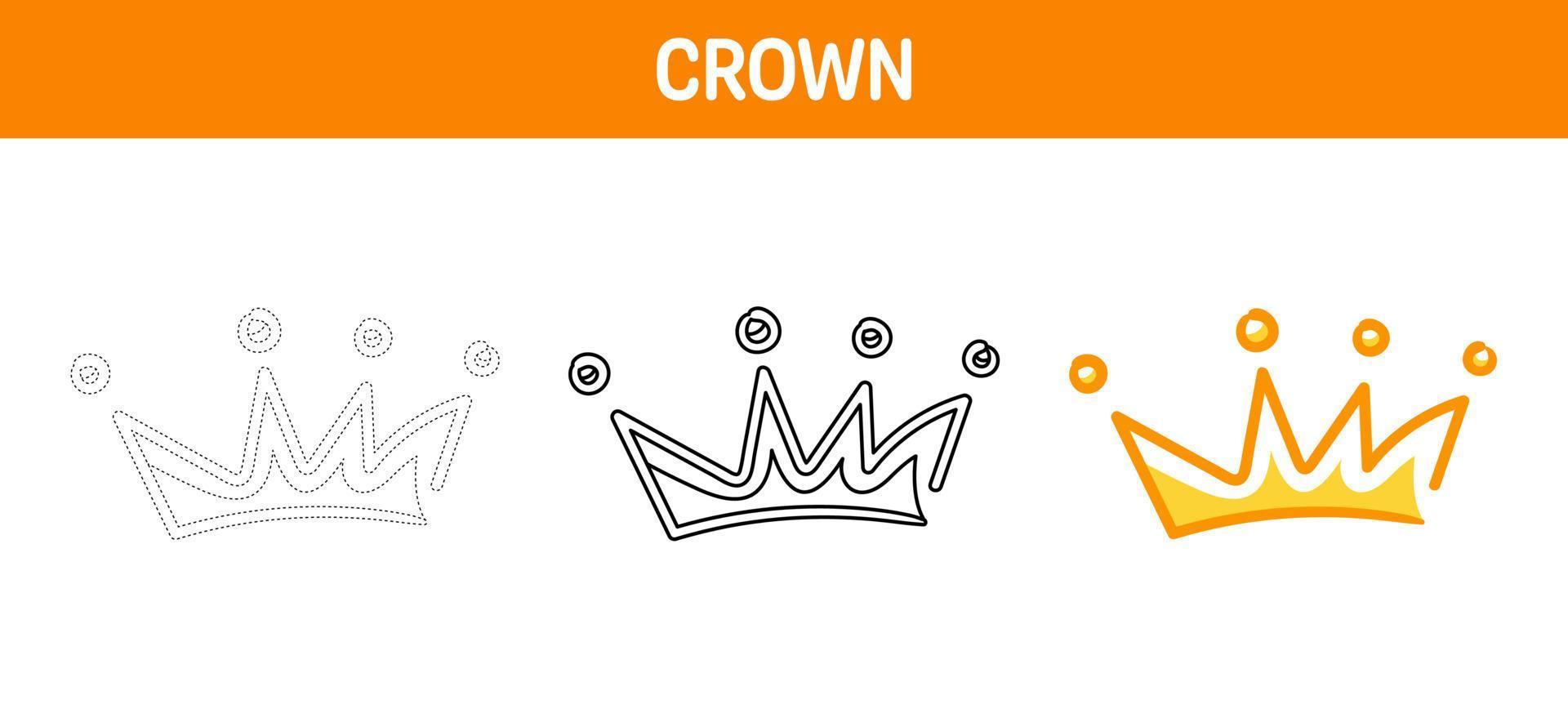 Crown tracing and coloring worksheet for kids vector