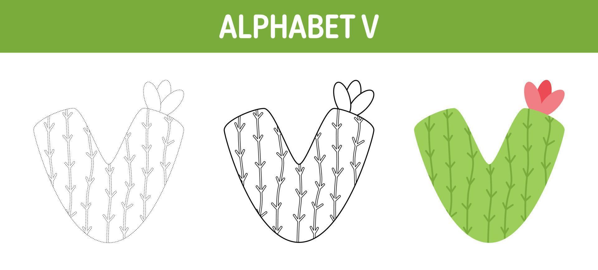 Alphabet V tracing and coloring worksheet for kids vector