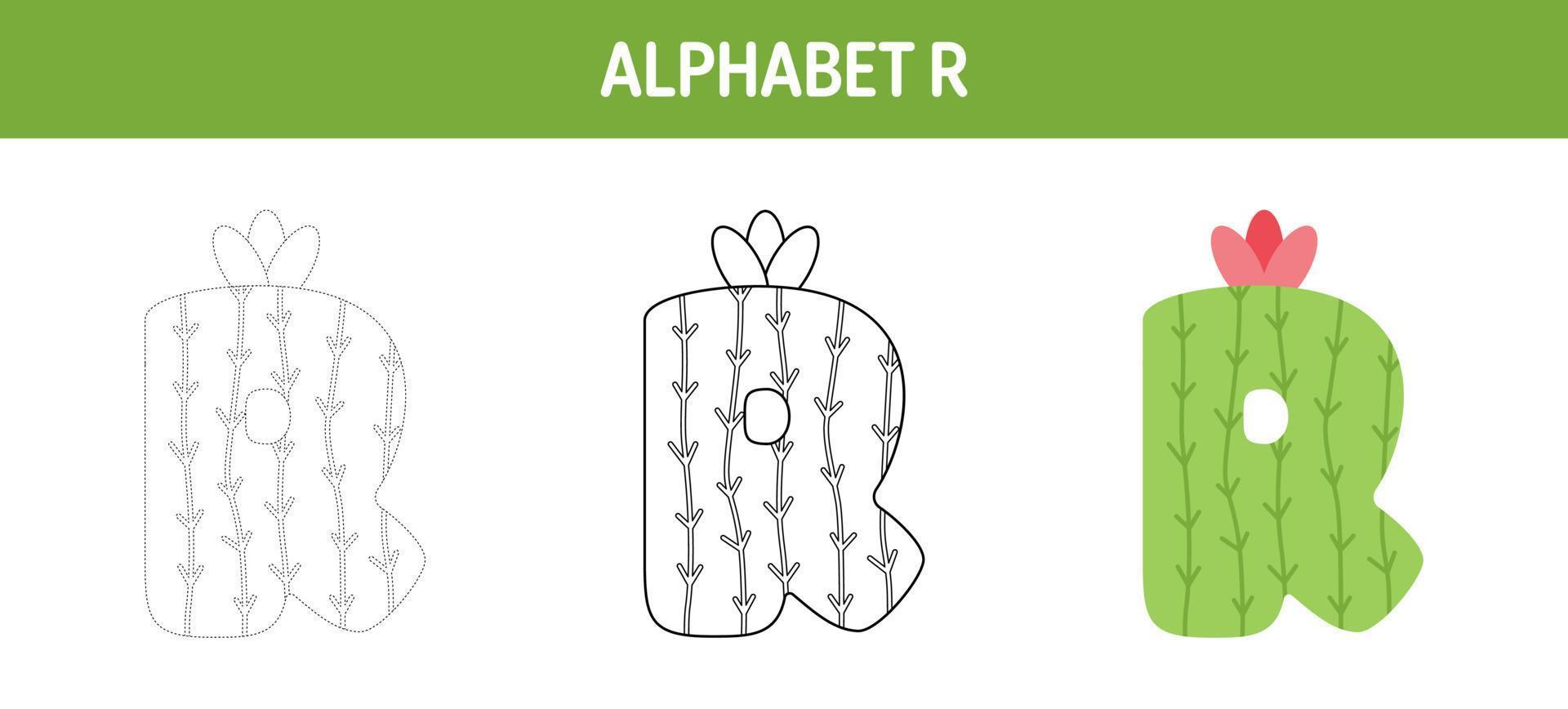 Alphabet R tracing and coloring worksheet for kids vector