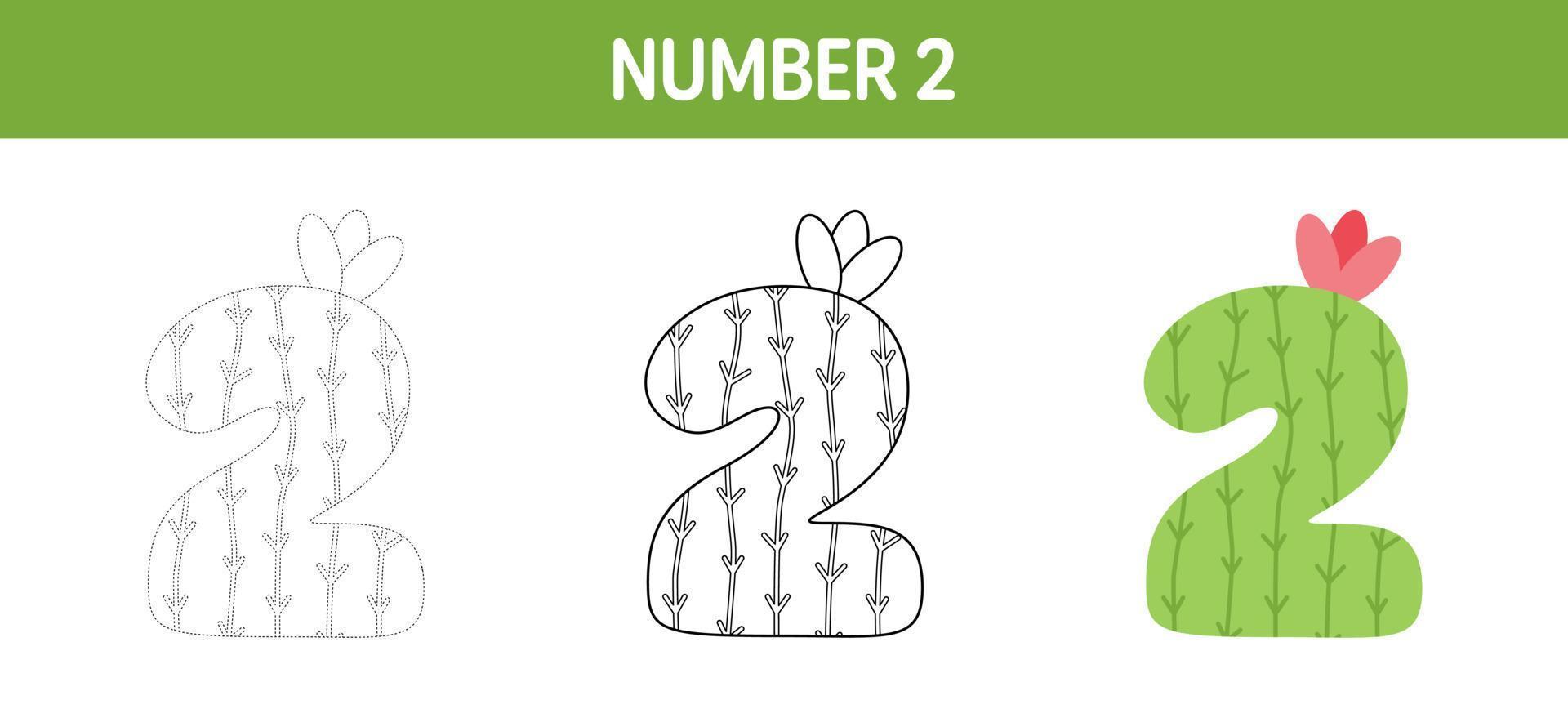 Number 2 tracing and coloring worksheet for kids vector