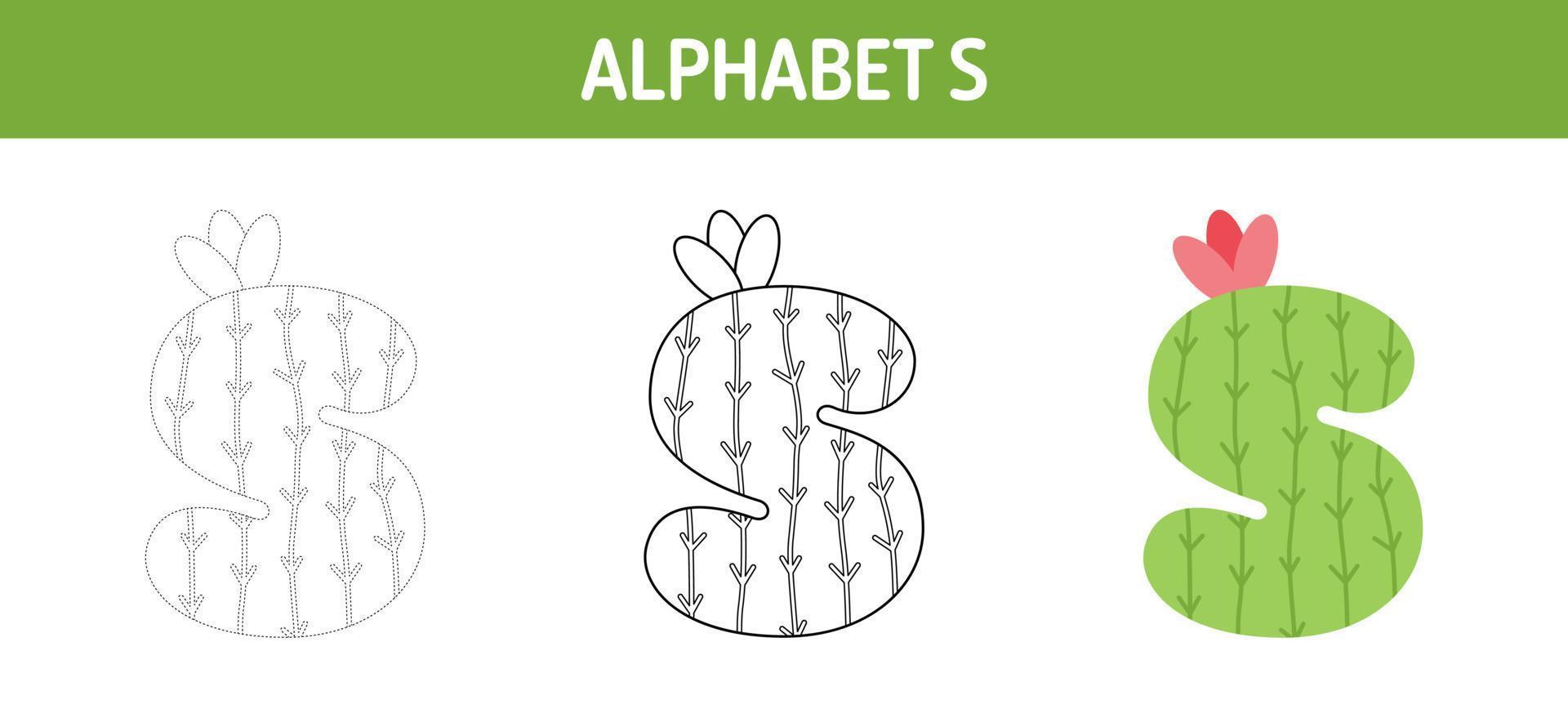 Alphabet S tracing and coloring worksheet for kids vector