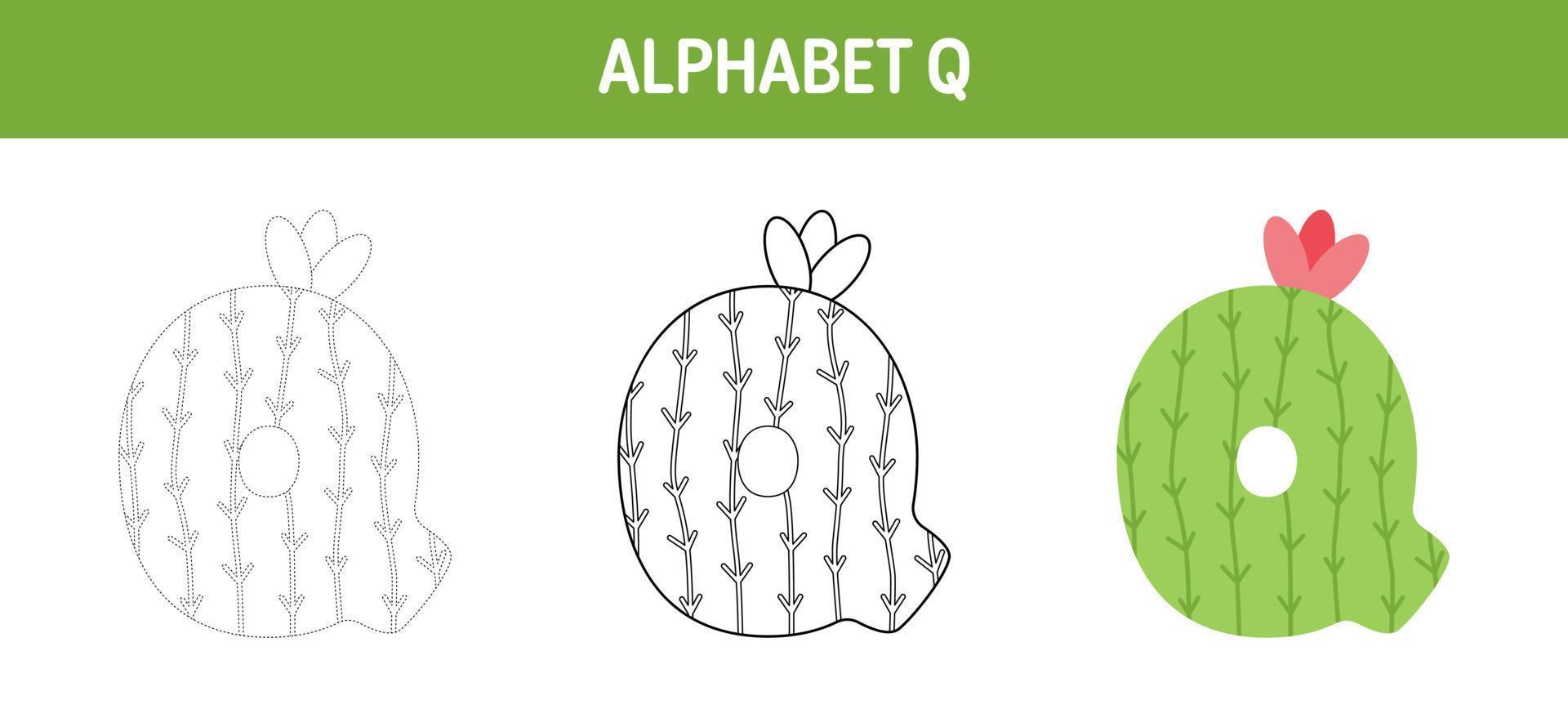 Alphabet Q tracing and coloring worksheet for kids vector