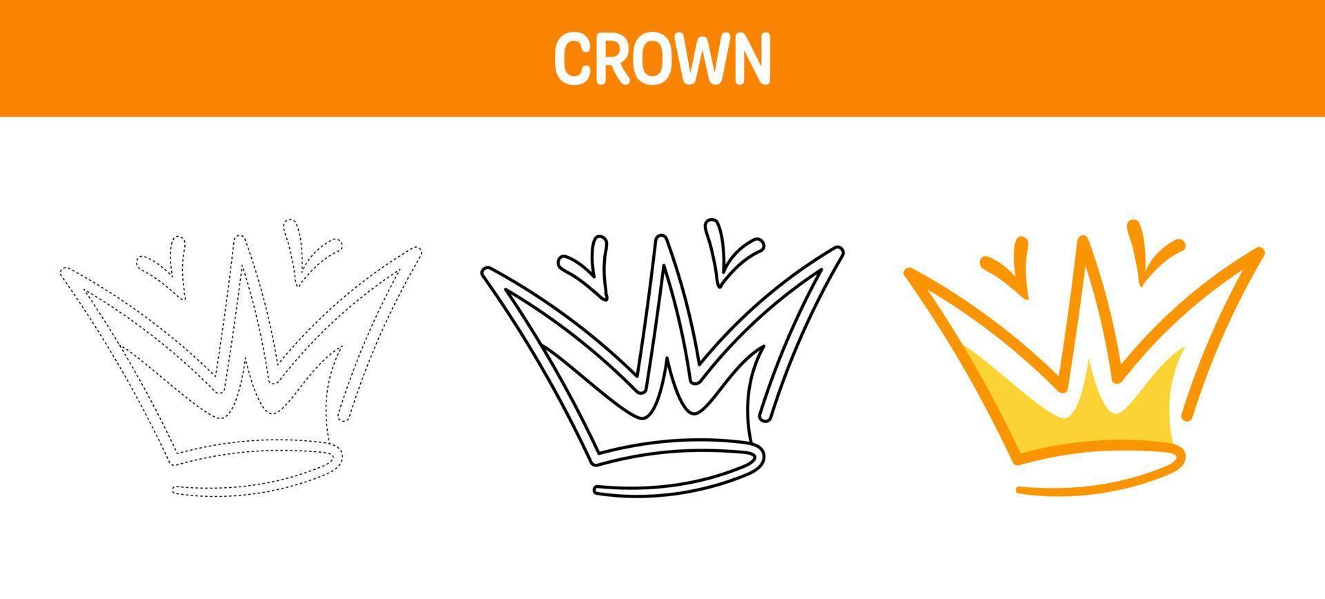 Crown tracing and coloring worksheet for kids vector