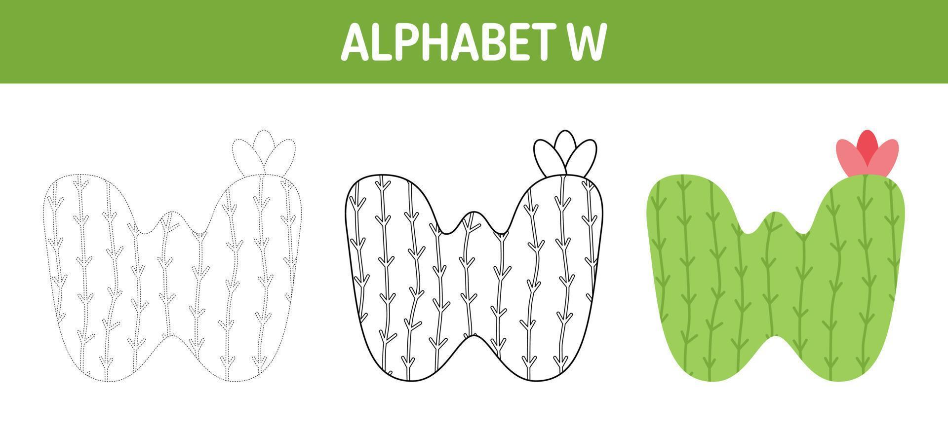 Alphabet W tracing and coloring worksheet for kids vector