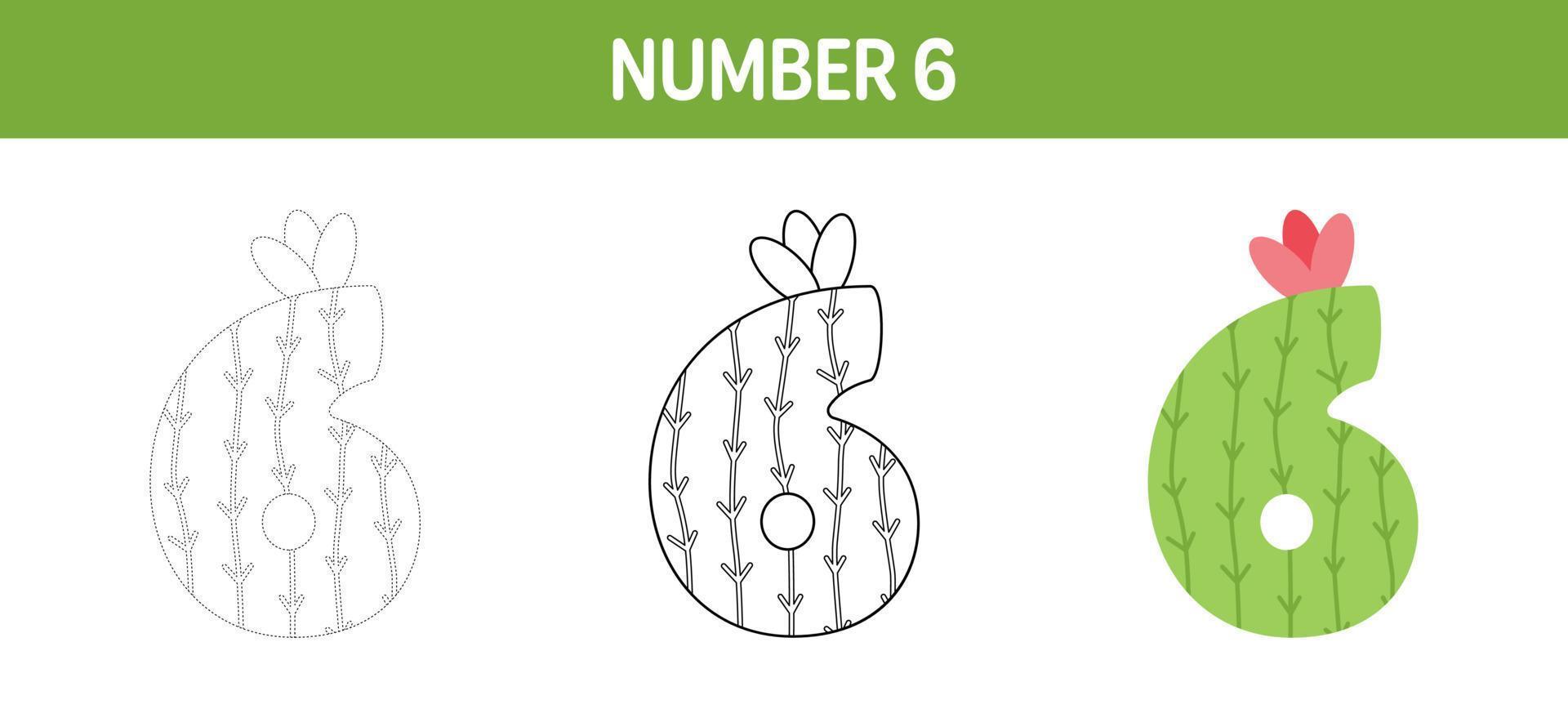 Number 6 tracing and coloring worksheet for kids vector