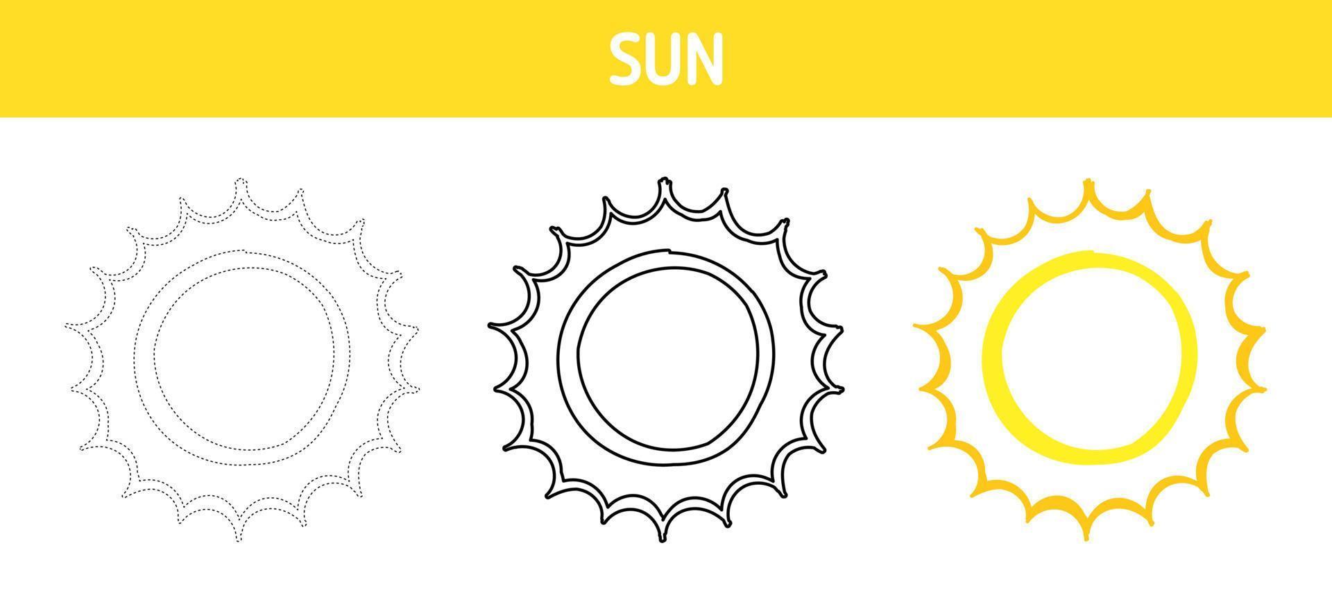 Sun tracing and coloring worksheet for kids vector