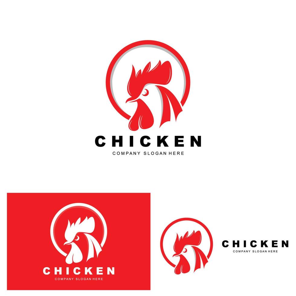 logotipo de pollo, vector de animales de granja, diseño para granja de pollos, restaurante de pollo frito, cafetería