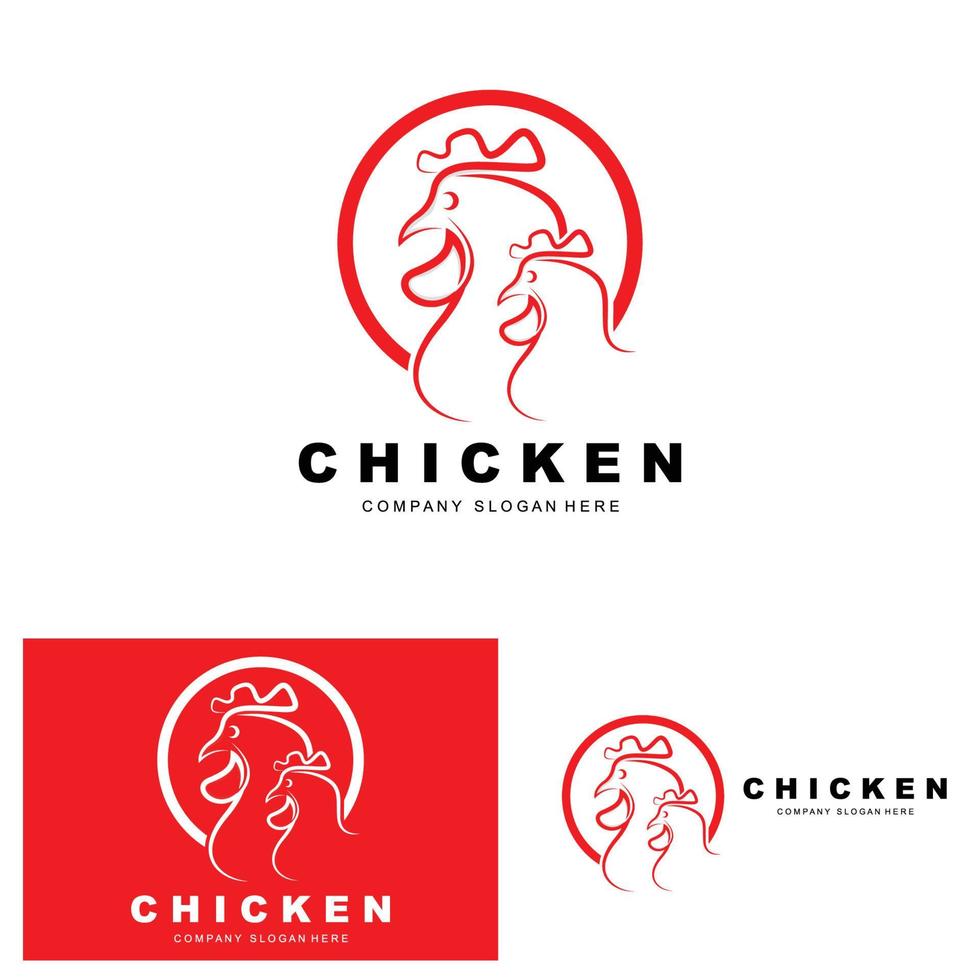 logotipo de pollo, vector de animales de granja, diseño para granja de pollos, restaurante de pollo frito, cafetería