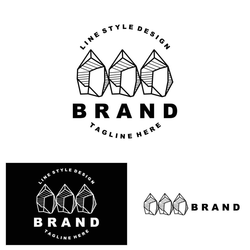 logotipo de piedra, diseño de piedra de línea gema, diamante, cristal, elegante simple, vector de marca de producto, icono de piedra natural