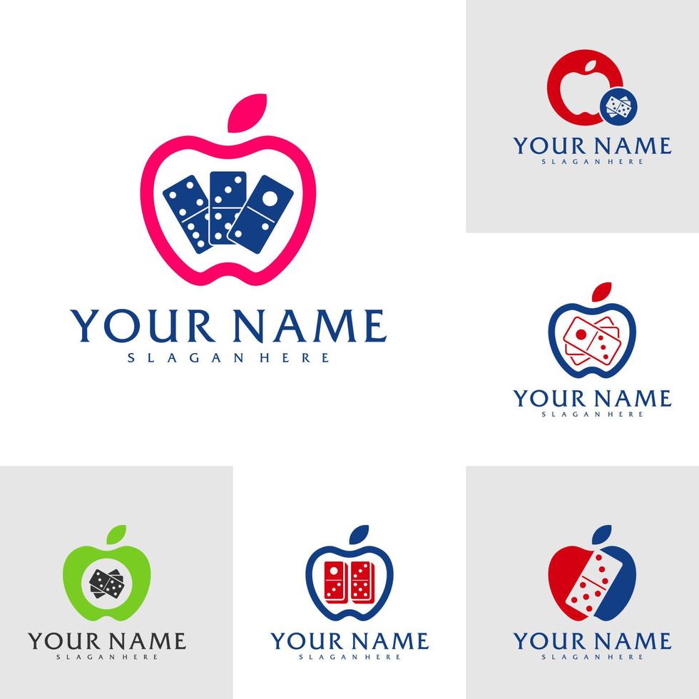 conjunto de plantilla de vector de logotipo de dominó de manzana, conceptos de diseño de logotipo de dominó creativo