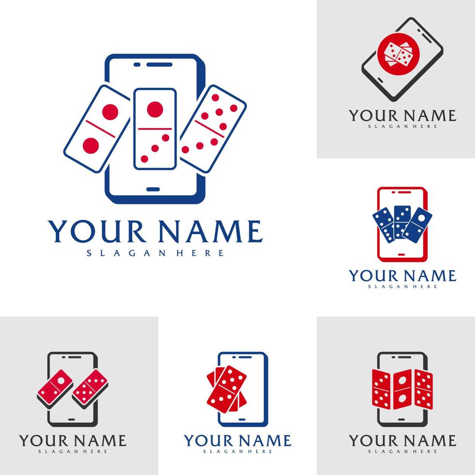conjunto de plantilla de vector de logotipo de dominó de teléfono, conceptos creativos de diseño de logotipo de dominó