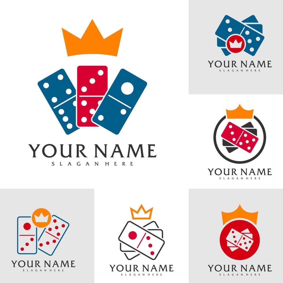conjunto de plantilla de vector de logotipo de dominó rey, conceptos de diseño de logotipo de dominó creativo
