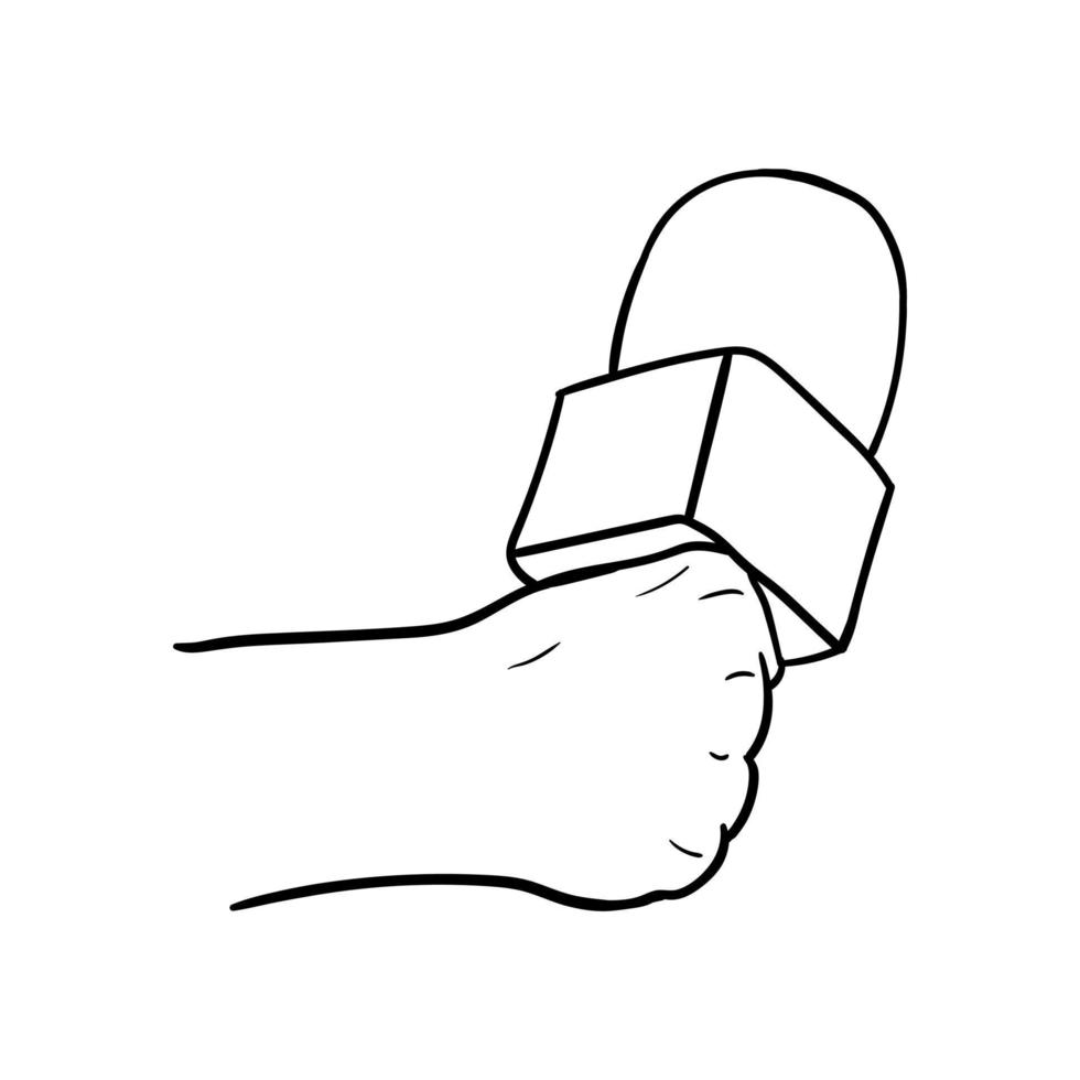 ilustración de una mano sosteniendo un micrófono, icono dibujado a mano de una mano sosteniendo un micrófono vector