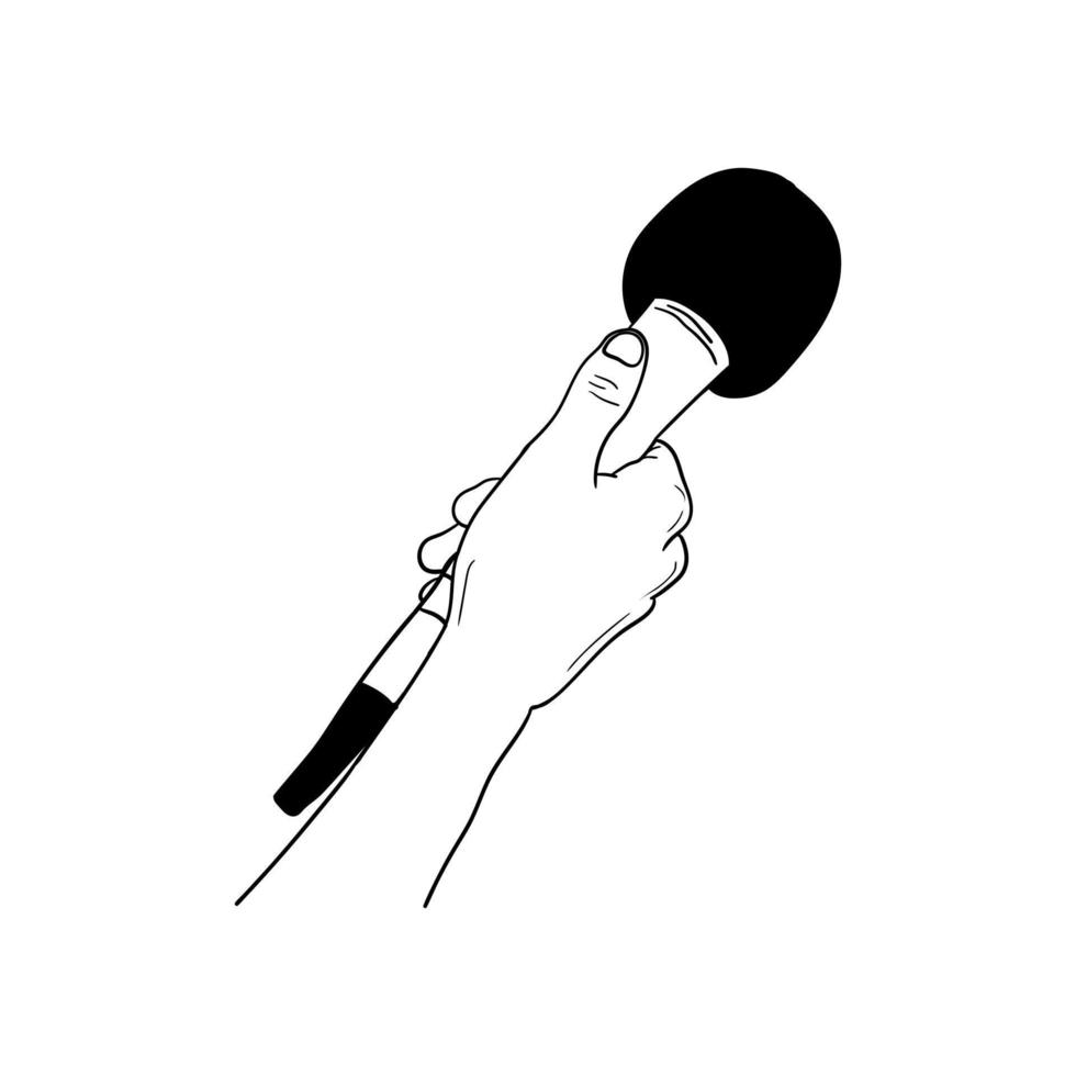 ilustración de una mano sosteniendo un micrófono, icono dibujado a mano de una mano sosteniendo un micrófono vector