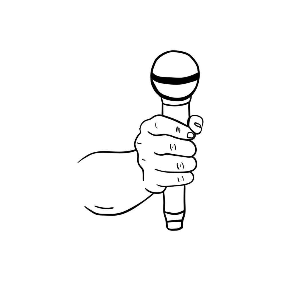 ilustración de una mano sosteniendo un micrófono, icono dibujado a mano de una mano sosteniendo un micrófono vector