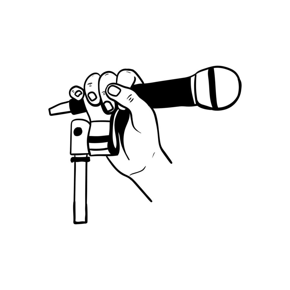 illustration of a hand holding a microphone,hand drawn icon of a hand holding a microphone vector