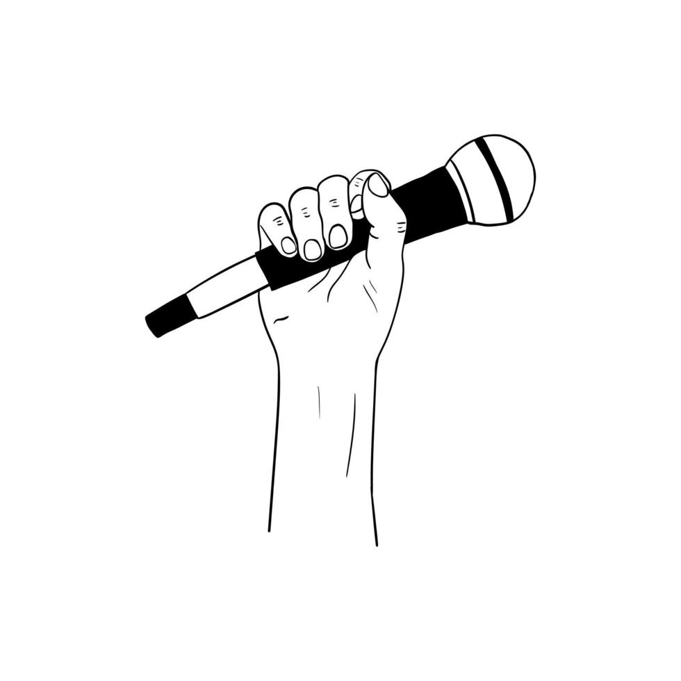 illustration of a hand holding a microphone,hand drawn icon of a hand holding a microphone vector