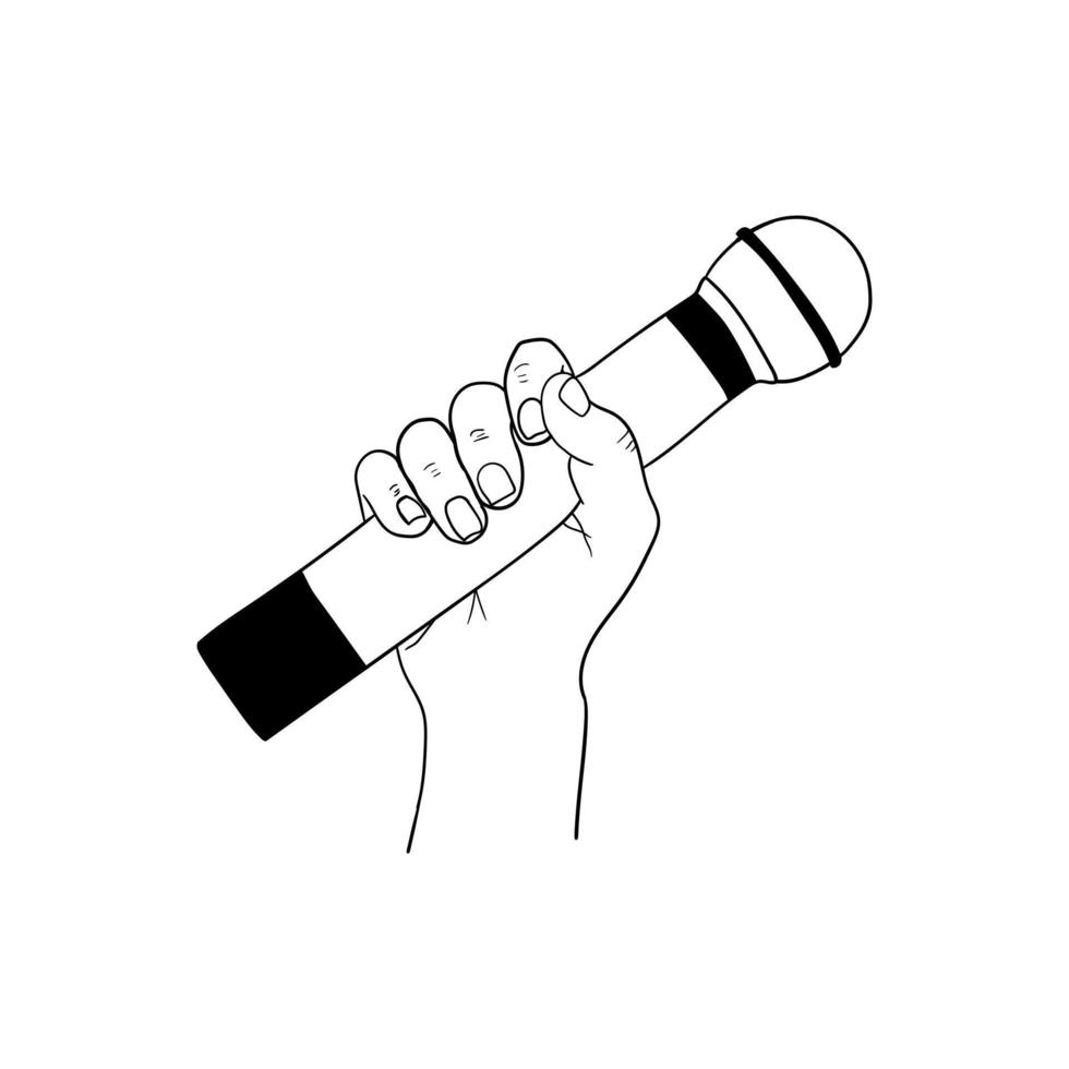 illustration of a hand holding a microphone,hand drawn icon of a hand holding a microphone vector