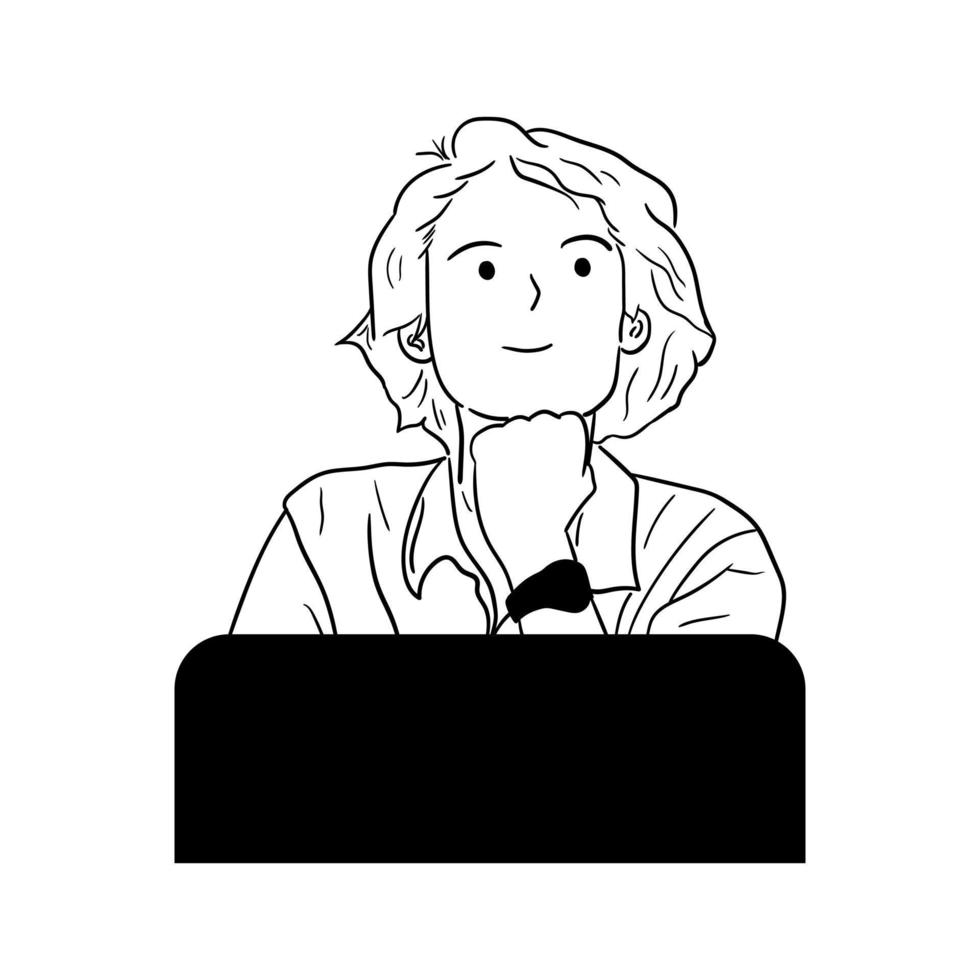minimalistic illustration of woman working in front of laptop vector
