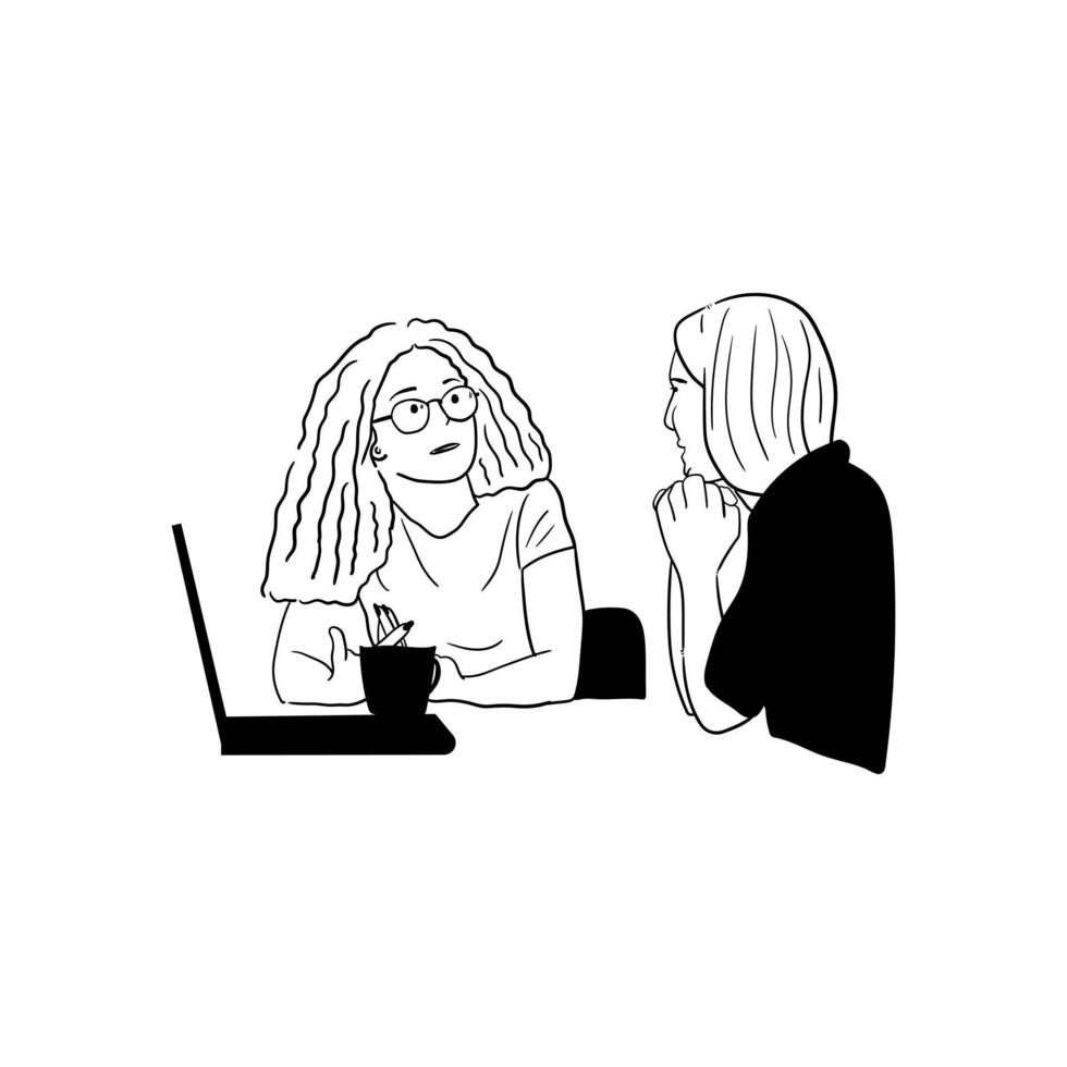 minimalistic illustration of woman working in front of laptop vector