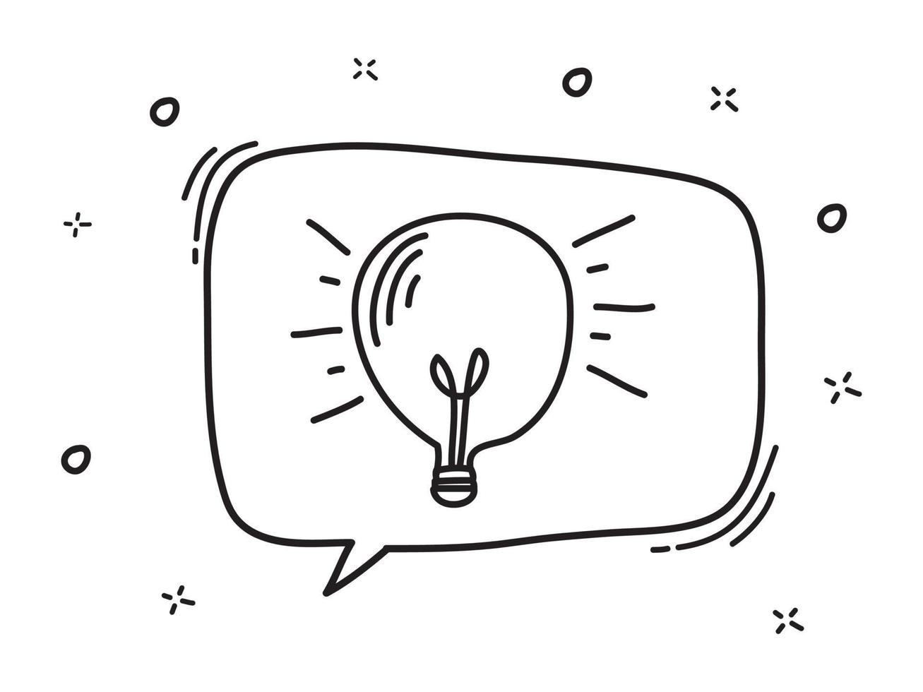 hand drawn light bulb and speech bubble. idea concept with lightbulbs vector doodle illustration