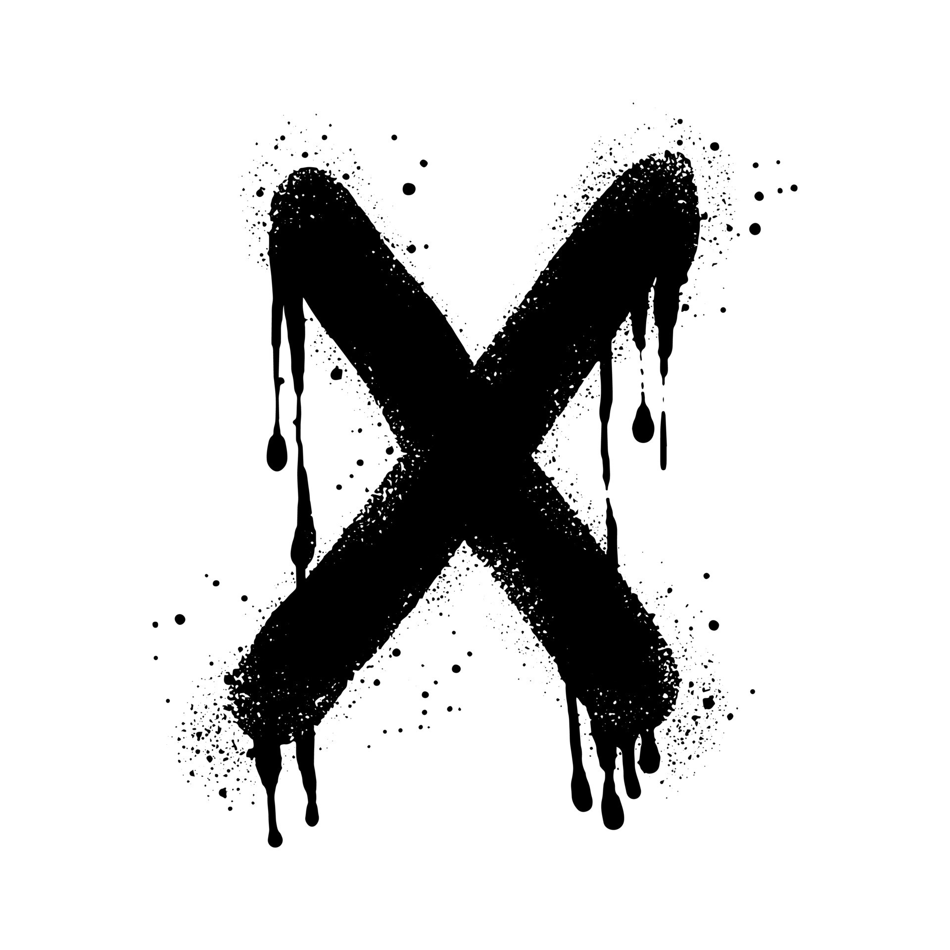 Spray painted graffiti check mark in black over white. X symbol