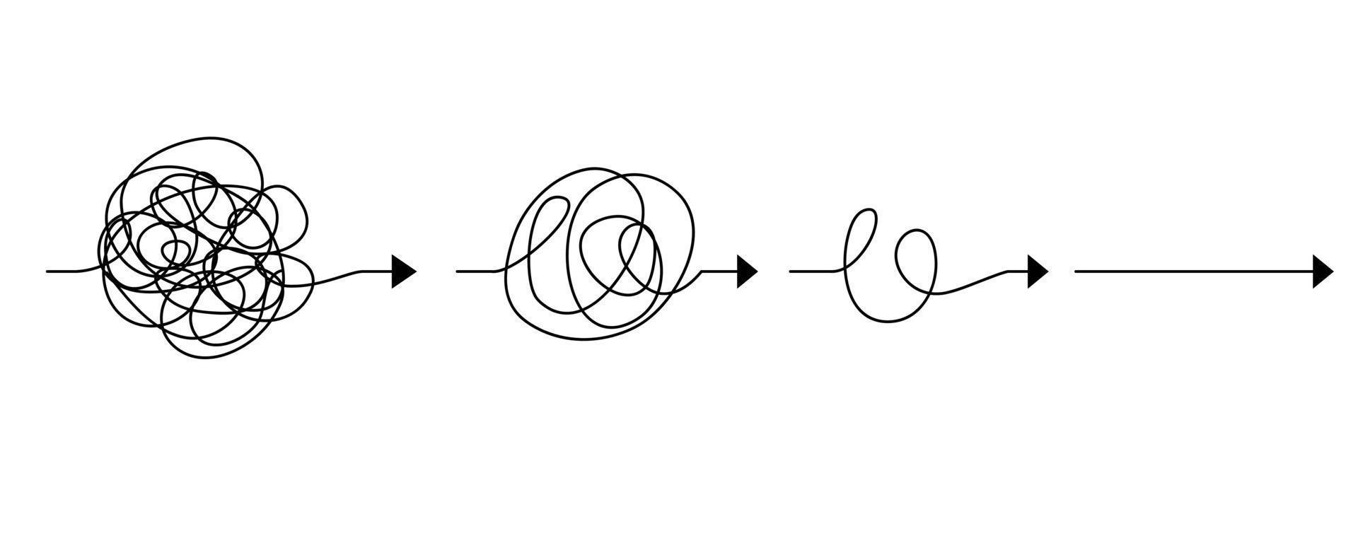 scribble line doodles. the concept of transition from complicated to simple, isolated on white background. vector illustrations