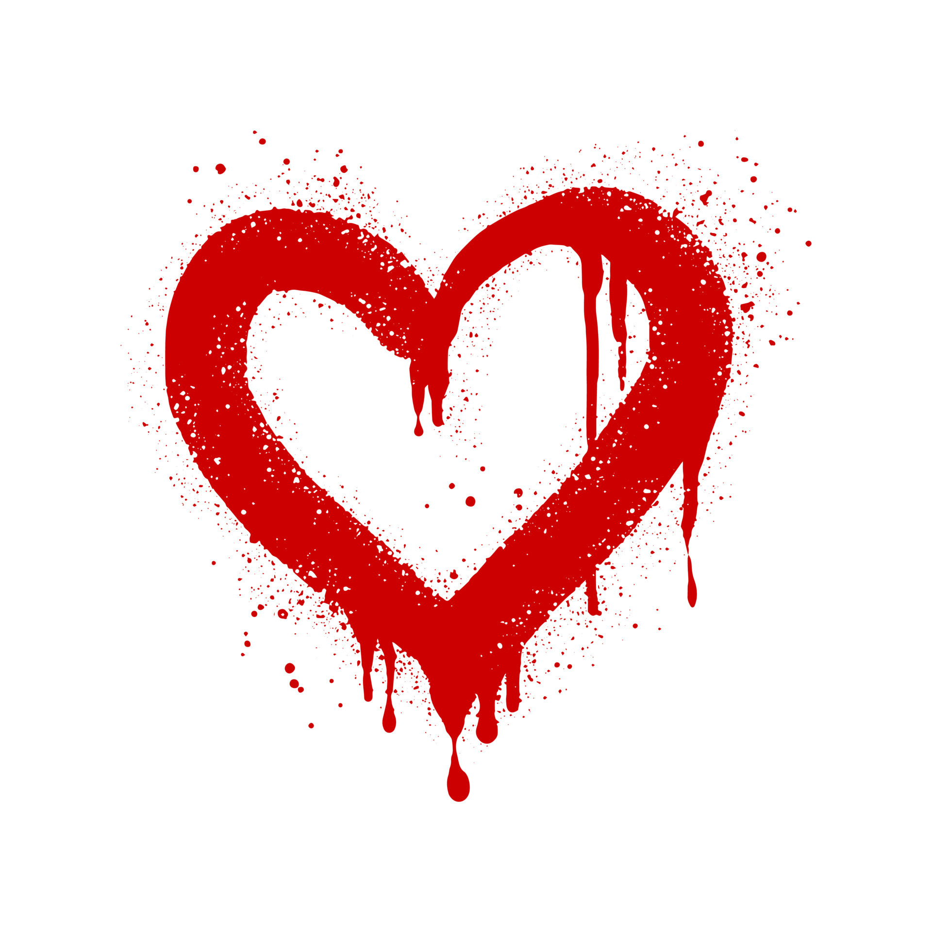 Spray painted graffiti heart sign in red over white. Love heart drip