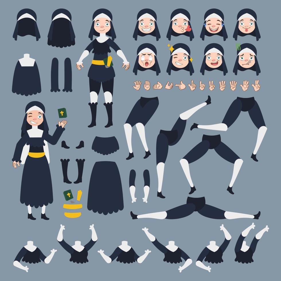 The nun cartoon character set is perfect for stickers and 2D animation vector