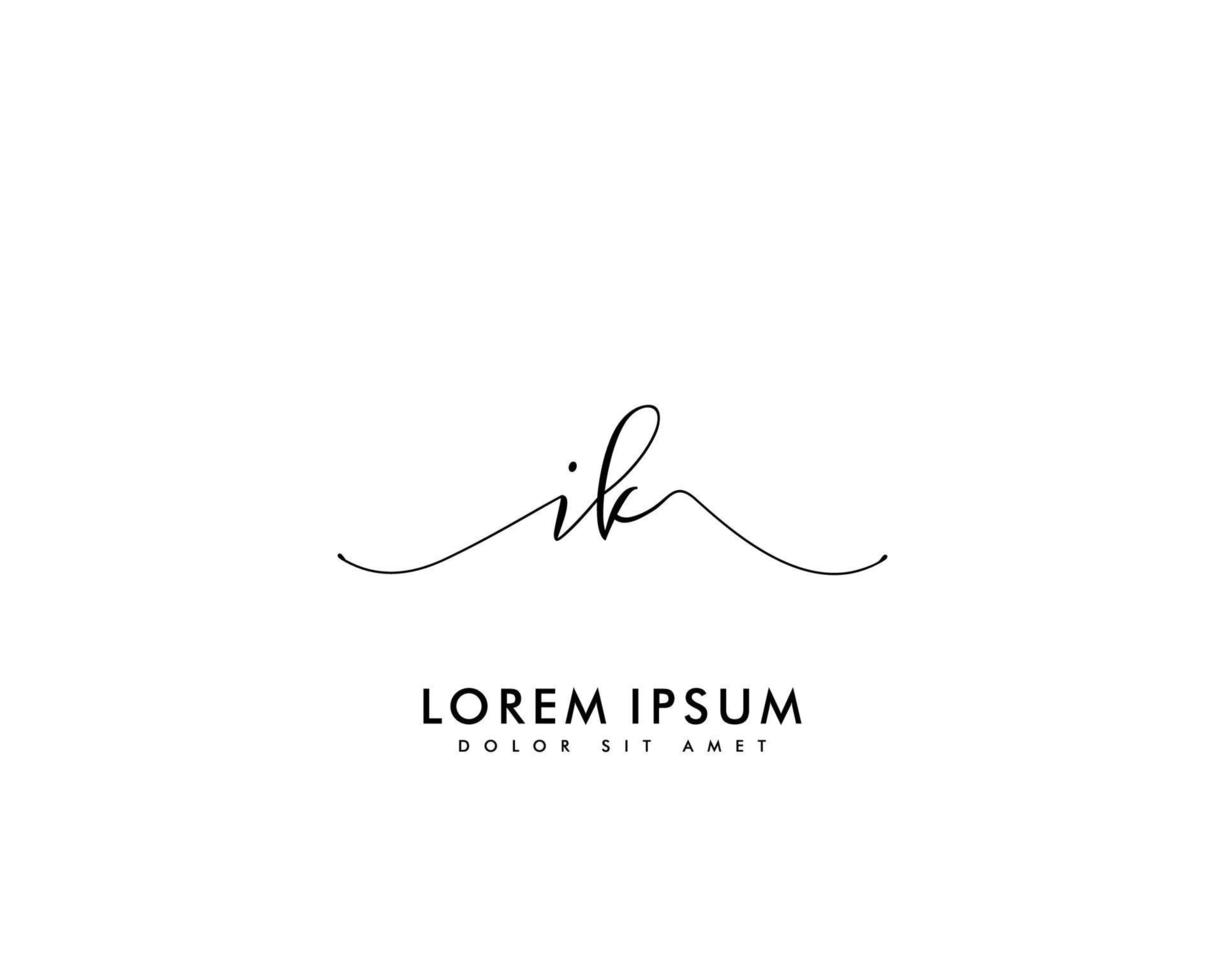 Initial IK Feminine logo beauty monogram and elegant logo design, handwriting logo of initial signature, wedding, fashion, floral and botanical with creative template vector