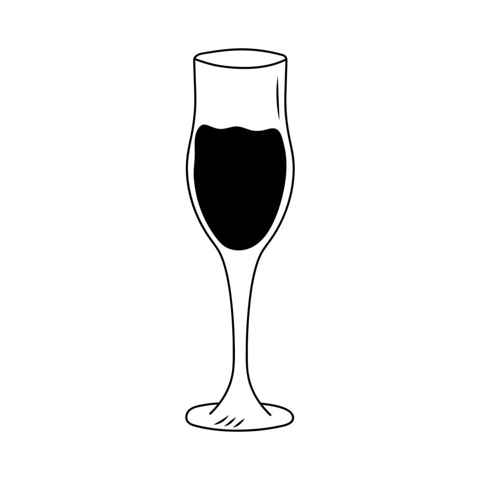 Copa de vino. bebida alcohólica clásica. ilustración dibujada a mano en estilo garabato. vector