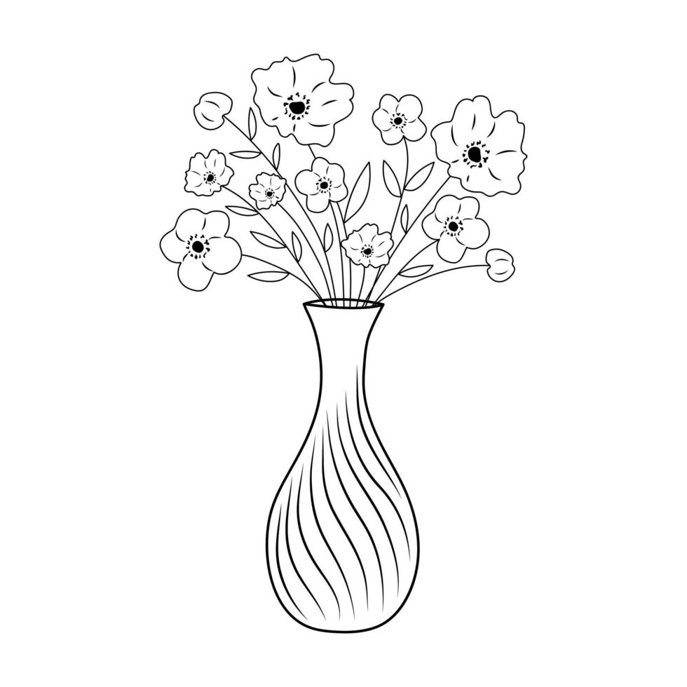 jarrón con flores. ilustración dibujada a mano en estilo garabato. vector