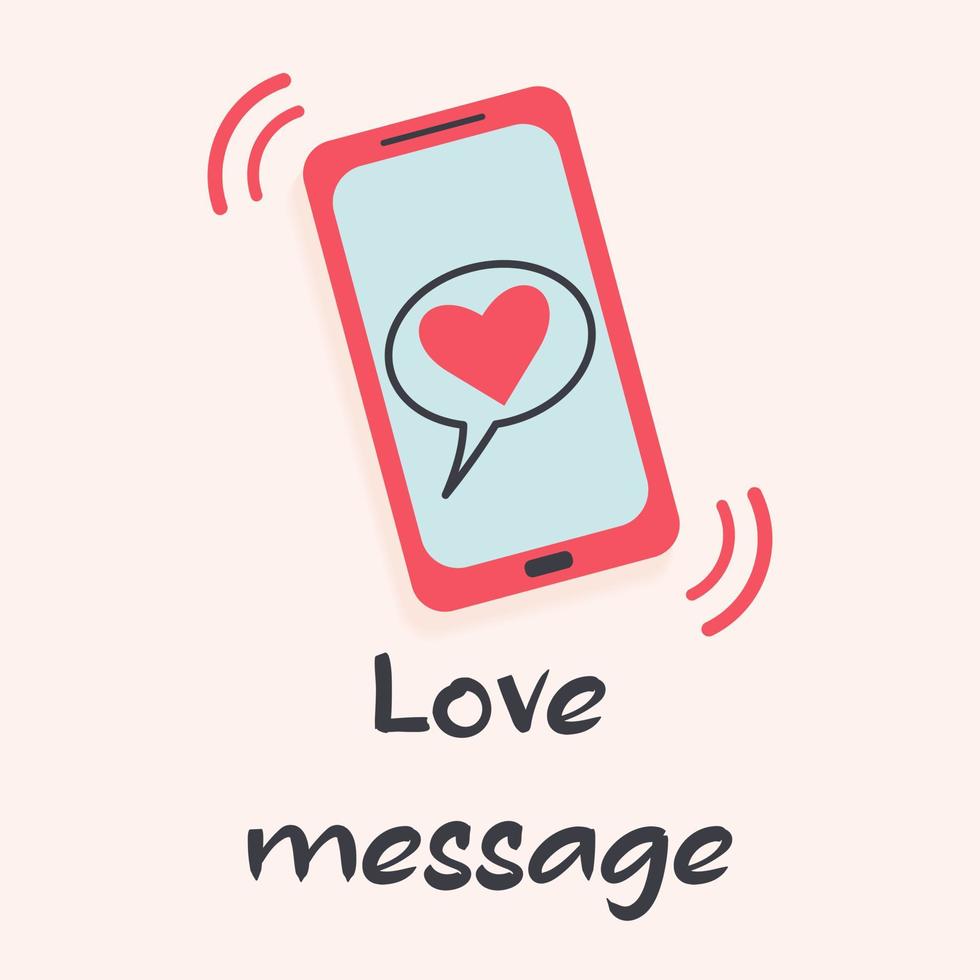 Smartphone with heart emoji in speech bubble. Love message. Valentines day, Social network and Mobile device concept. vector