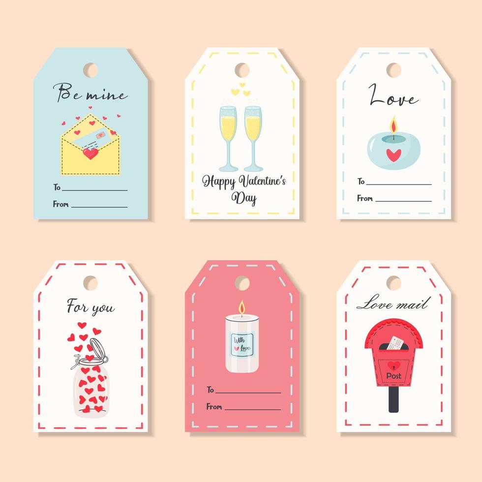 Set of Valentine Gift Tags.  Romantic labels with love quotes. Valentine's, marriage, wedding, birthday, love, romantic concept. vector