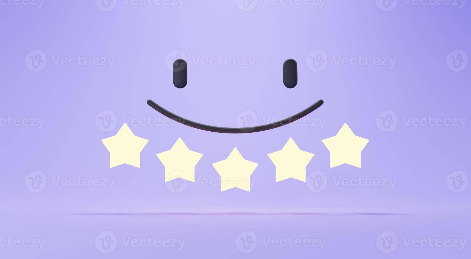 3d render of Customer satisfaction Choices rating from bad to good with star light. Minimal design concept on pastel purple background. Users give rating for evaluation. photo