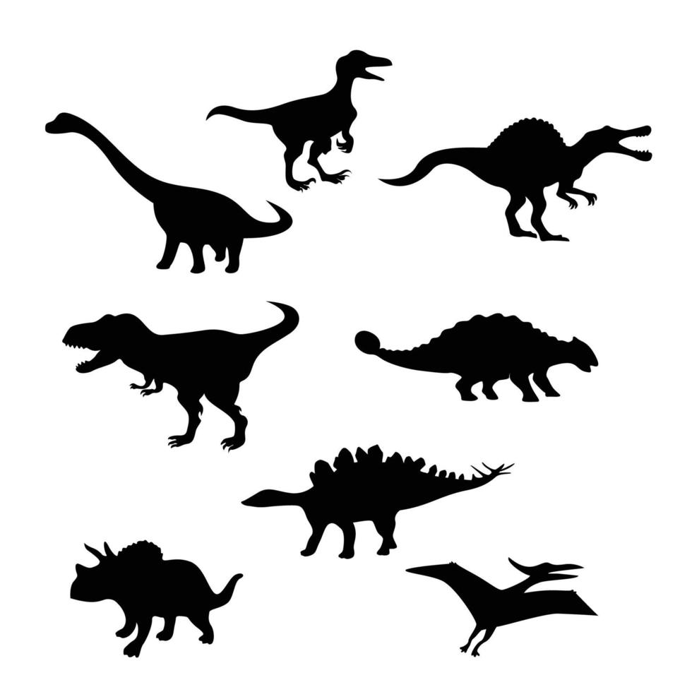 conjunto de diseño de silueta de dinosaurio. signo y símbolo de reptil salvaje. vector