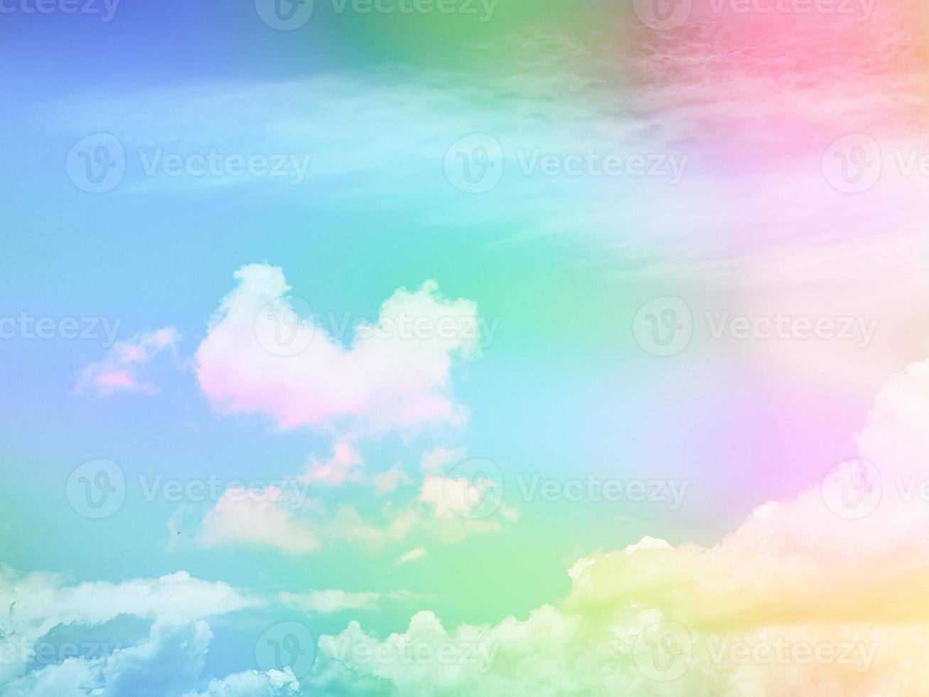 beauty sweet pastel green blue colorful with fluffy clouds on sky. multi color rainbow image. abstract fantasy growing light photo