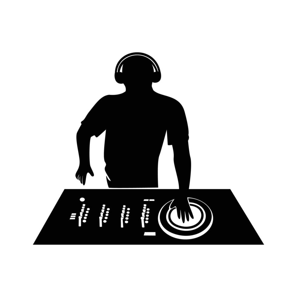 diseño de silueta de disc jockey. hombre animador en fiesta y club. signo y símbolo de la vida nocturna. vector