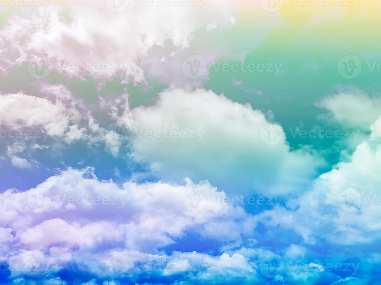 beauty sweet pastel green blue colorful with fluffy clouds on sky. multi color rainbow image. abstract fantasy growing light photo
