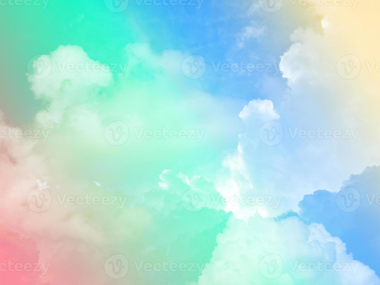 beauty sweet pastel red green  colorful with fluffy clouds on sky. multi color rainbow image. abstract fantasy growing light photo