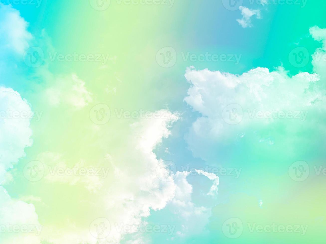 beauty sweet pastel green yellow  colorful with fluffy clouds on sky. multi color rainbow image. abstract fantasy growing light photo