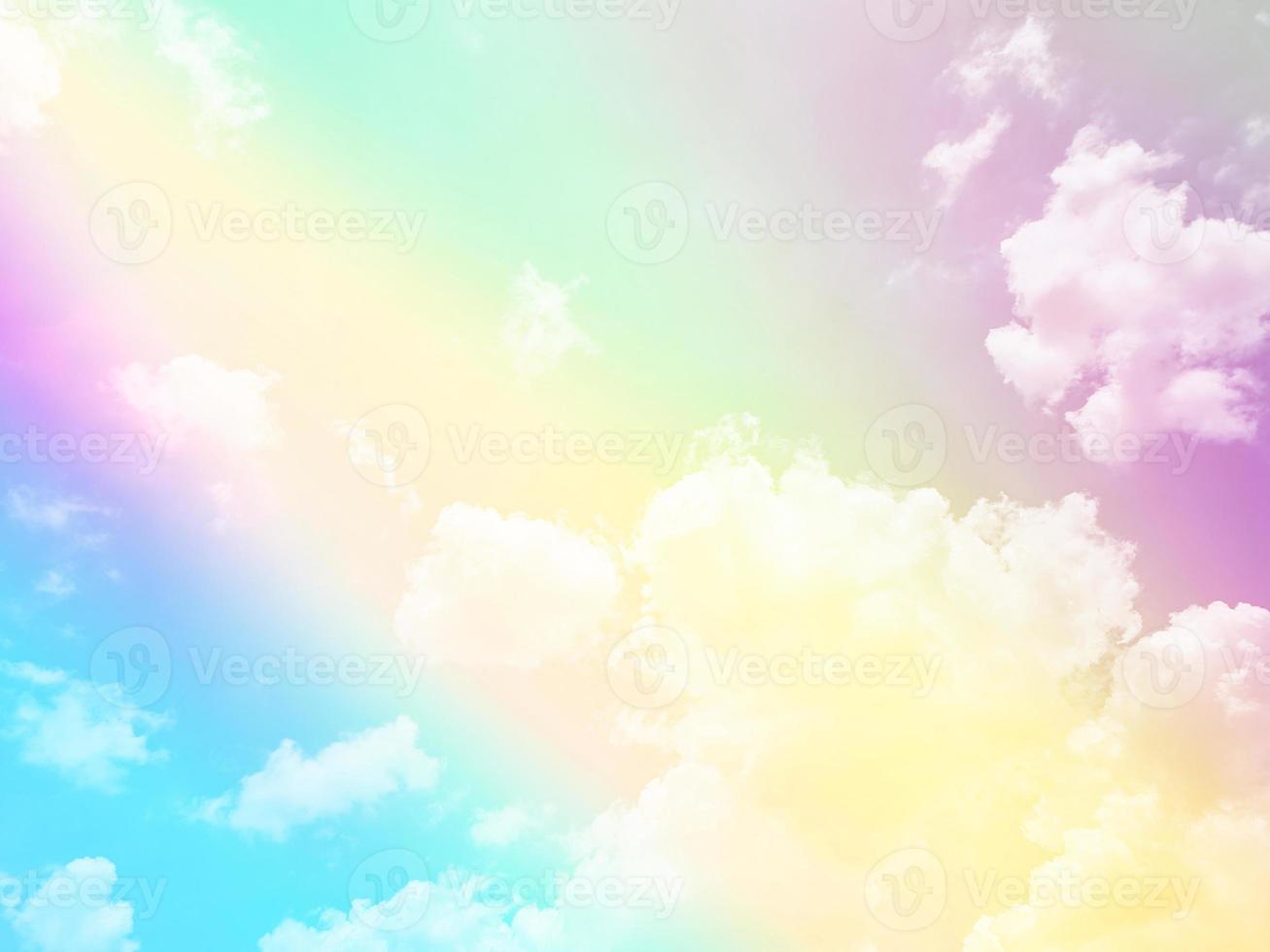 beauty sweet pastel green yellow  colorful with fluffy clouds on sky. multi color rainbow image. abstract fantasy growing light photo