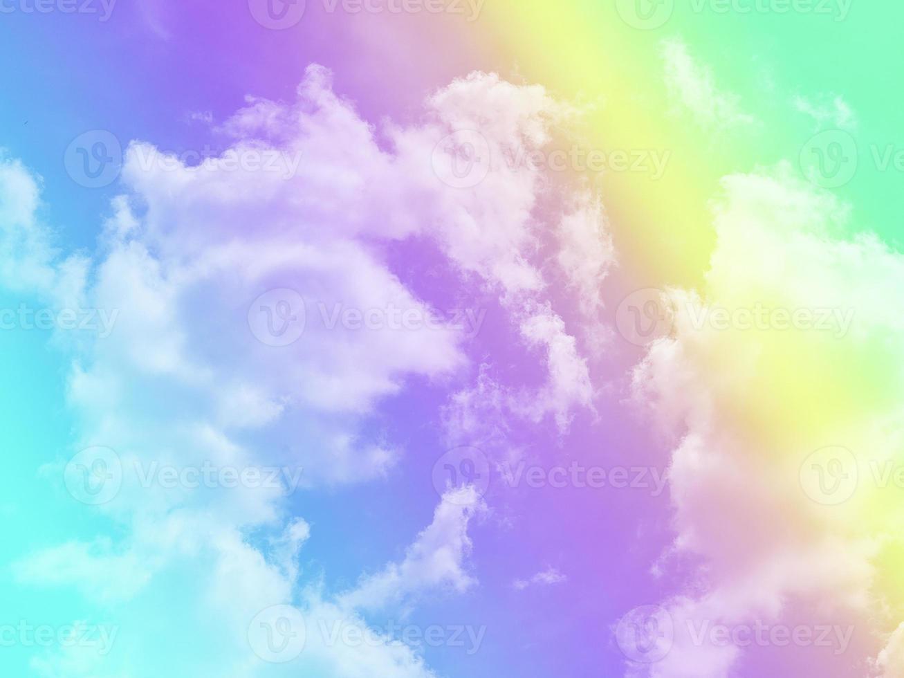 beauty sweet pastel yellow violet   colorful with fluffy clouds on sky. multi color rainbow image. abstract fantasy growing light photo