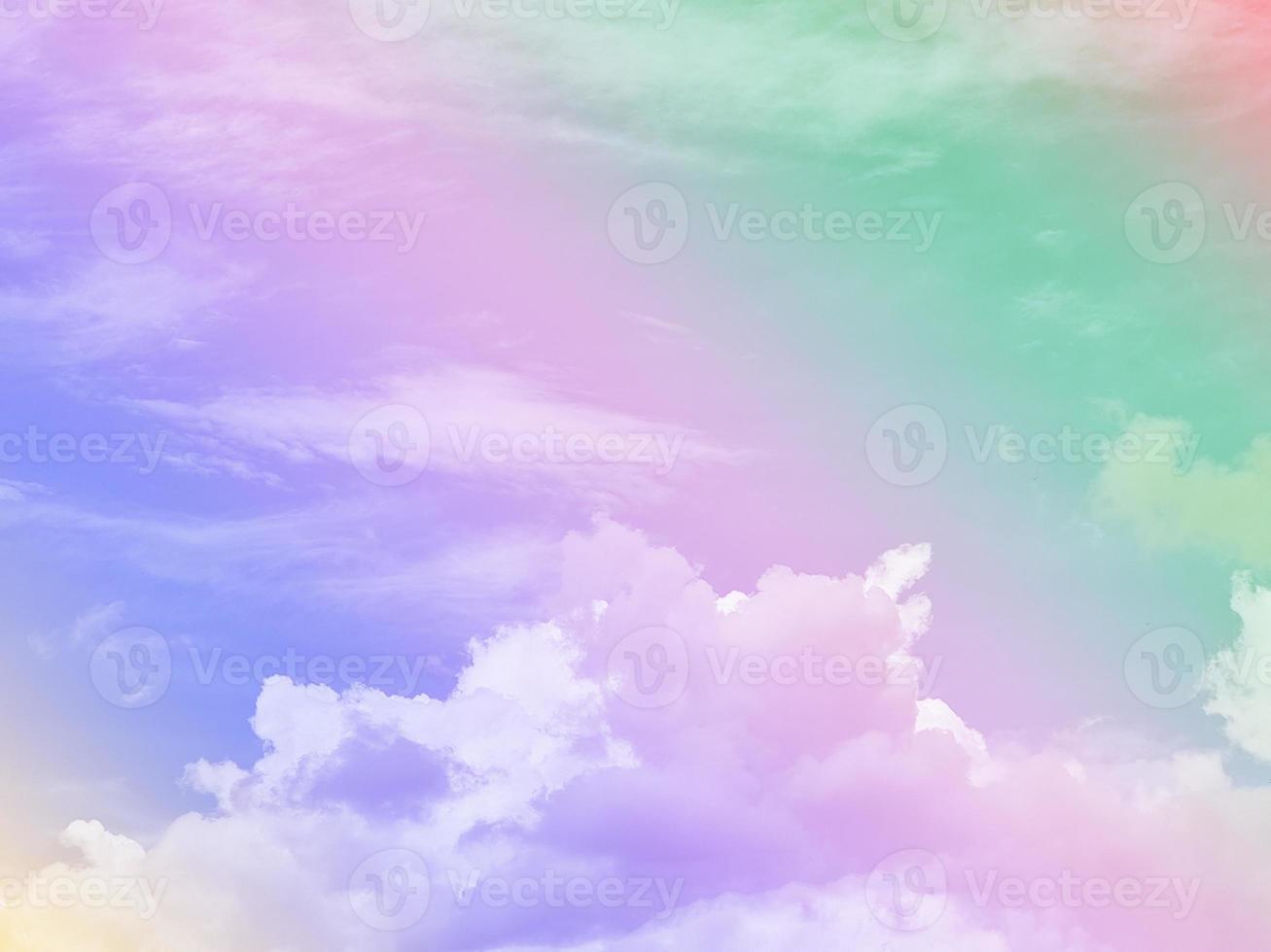 beauty sweet pastel green purple colorful with fluffy clouds on sky. multi color rainbow image. abstract fantasy growing light photo