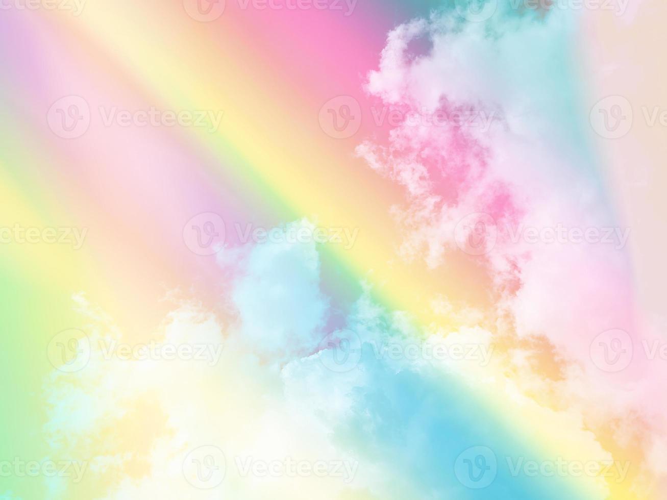 beauty sweet pastel yellow pink colorful with fluffy clouds on sky. multi color rainbow image. abstract fantasy growing light photo