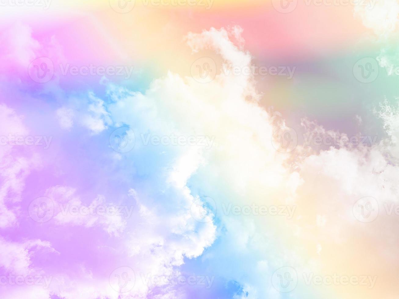 beauty sweet pastel violet yellow  colorful with fluffy clouds on sky. multi color rainbow image. abstract fantasy growing light photo