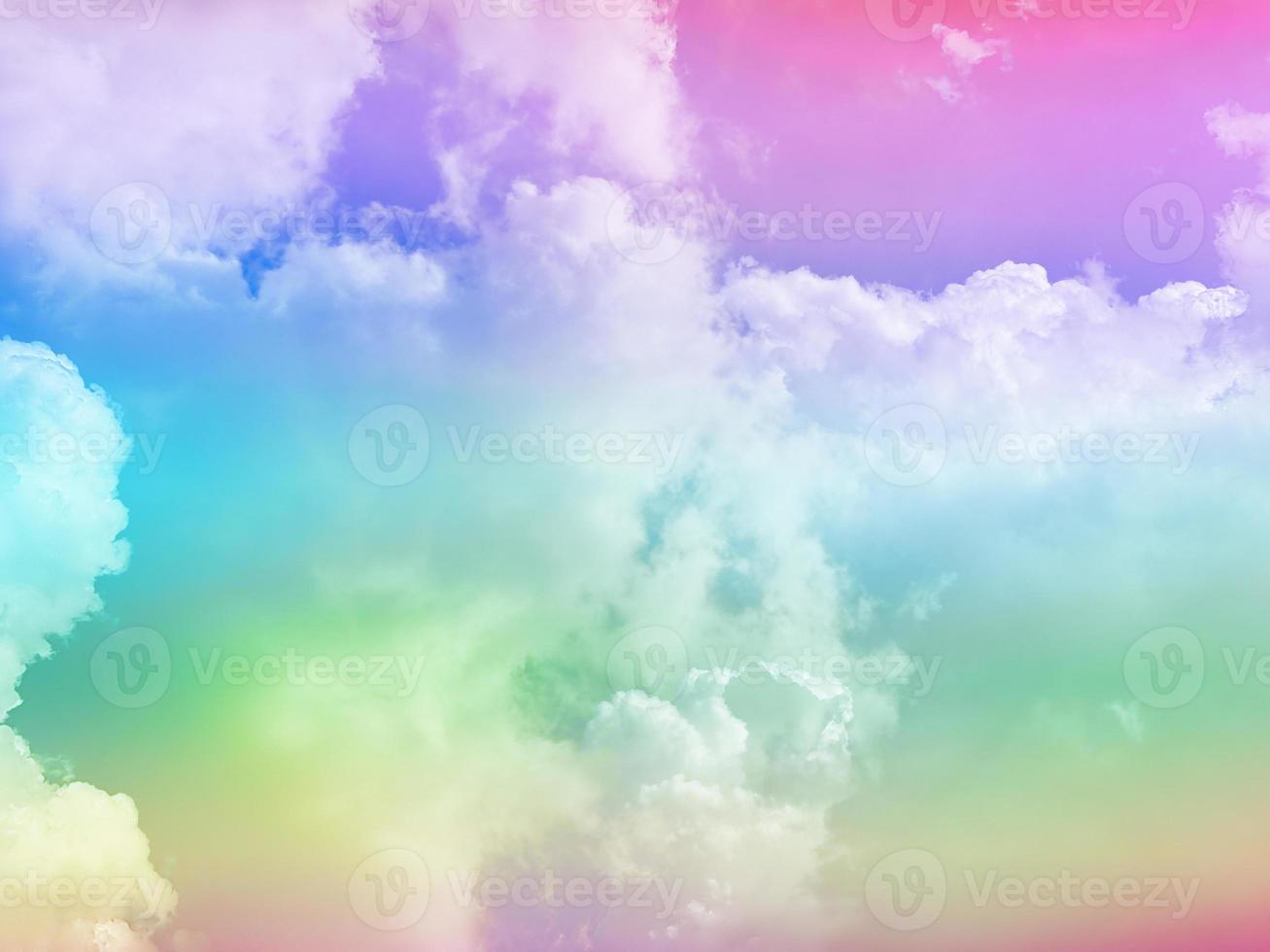 beauty sweet pastel green purple  colorful with fluffy clouds on sky. multi color rainbow image. abstract fantasy growing light photo