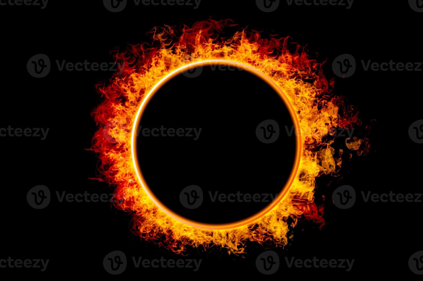 orange flame circle frame on black background photo